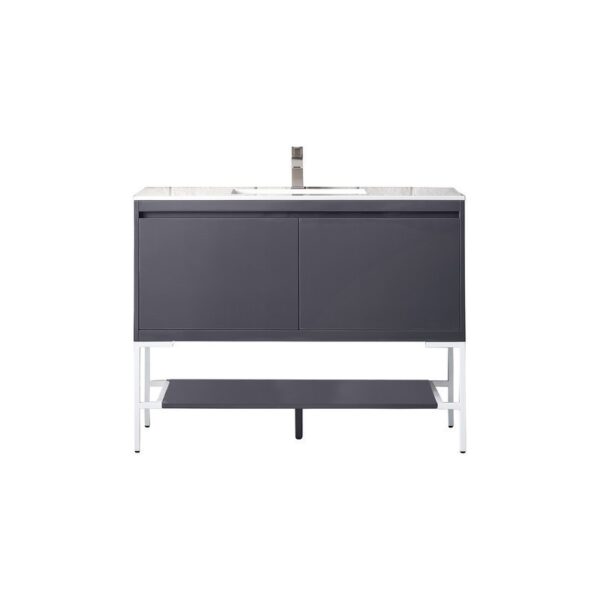 James Martin 801V47.3MGGGWGW Milan 47.3 Inch Single Vanity Cabinet in Modern Grey Glossy and Glossy White with Glossy White Composite Top