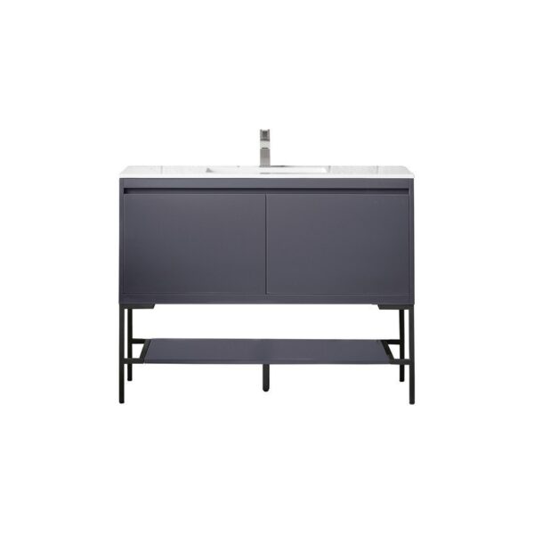 James Martin 801V47.3MGGMBKGW Milan 47.3 Inch Single Vanity Cabinet in Modern Grey Glossy and Matte Black with Glossy White Composite Top