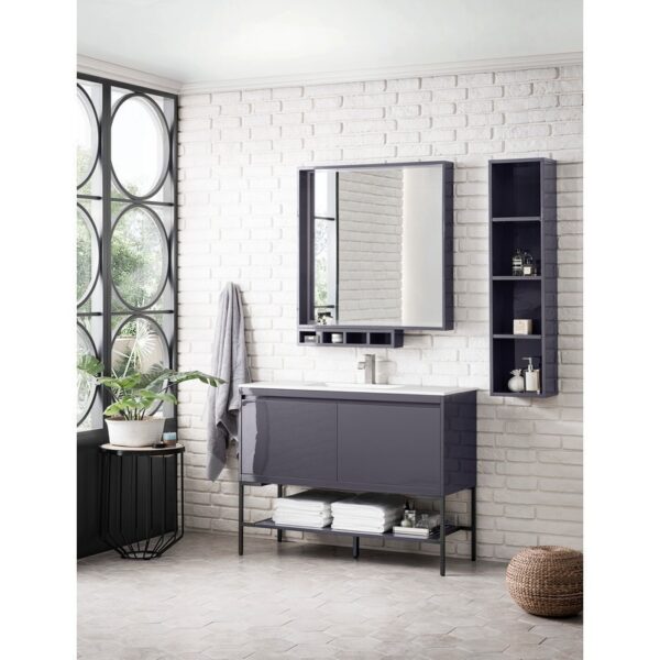 James Martin 801V47.3MGGMBKGW Milan 47.3 Inch Single Vanity Cabinet in Modern Grey Glossy and Matte Black with Glossy White Composite Top