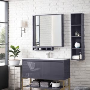 James Martin 801V47.3MGGRGDGW Milan 47 1/4 Inch Single Vanity Cabinet with Glossy White Composite Top - Modern Grey Glossy