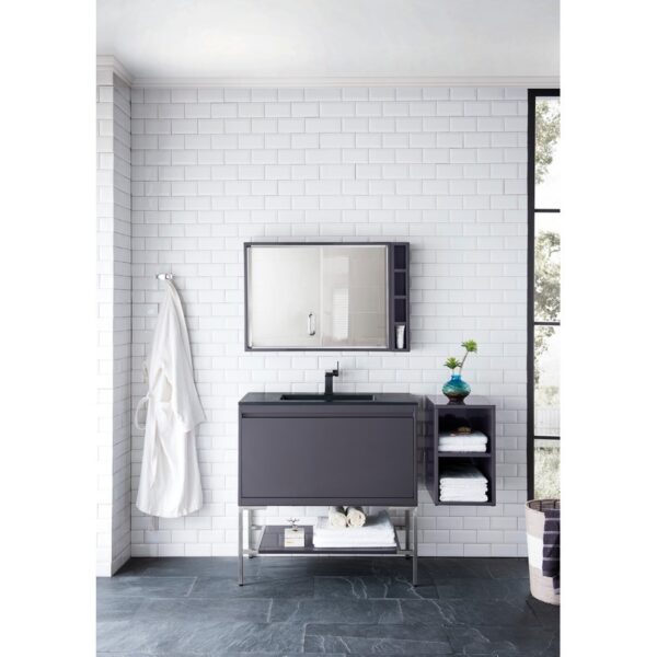 James Martin 803-M35.4-MGG Milan 35.4 Inch Square Cube Mirror in Modern Grey Glossy