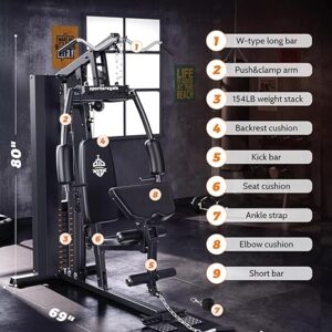 RetailHuntUSA Home Gym, Exercise Equipment with 154LBS Weight Stack, Multi Gym Equipment for Full Body Workout with Pulley System