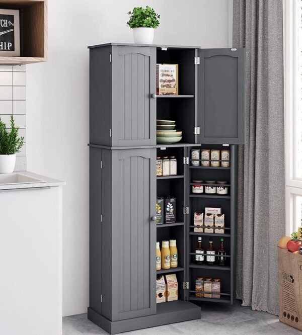 RetailHuntUSA Tall Kitchen Pantry Storage Cabinet with Doors and Shelves, Wooden Food Pantry Farmhouse Cupboard Freestanding Buffet for Kitchen