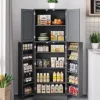 RetailHuntUSA Tall Kitchen Pantry Storage Cabinet with Doors and Shelves, Wooden Food Pantry Farmhouse Cupboard Freestanding Buffet for Kitchen