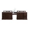 James Martin 825-V118-BNM-DU-AF De Soto 118 Inch Double Vanity Set in Burnished Mahogany with Makeup Table with 3 cm Arctic Fall Solid Surface Top