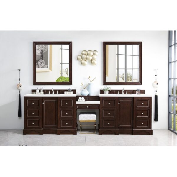 James Martin 825-V118-DU-WZ De Soto 120 1/2 Inch Double Vanity with Set 3 CM White Zeus Quartz Top and Makeup Table