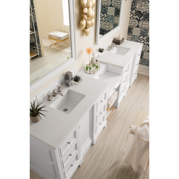 James Martin 825-V118-DU-WZ De Soto 120 1/2 Inch Double Vanity with Set 3 CM White Zeus Quartz Top and Makeup Table