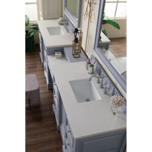 James Martin 825-V118-DU-WZ De Soto 120 1/2 Inch Double Vanity with Set 3 CM White Zeus Quartz Top and Makeup Table