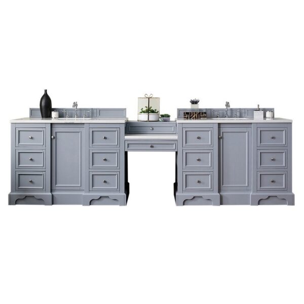 James Martin 825-V118-SL-DU-CAR De Soto 118 Inch Double Vanity Set in Silver Gray with Makeup Table with 3 cm Carrara Marble Top