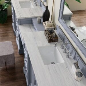 James Martin 825-V118-SL-DU-AF De Soto 118 Inch Double Vanity Set in Silver Gray with Makeup Table with 3 cm Arctic Fall Solid Surface Top