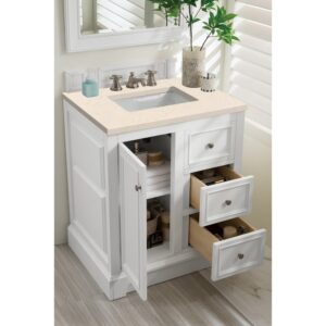 James Martin 825-V30-BW-3EMR De Soto 30 Inch Single Vanity in Bright White with 3 CM Eternal Marfil Quartz Top