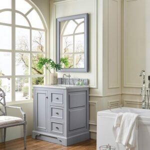 James Martin 825-V30-SL-3AF De Soto 31 Inch Single Vanity in Silver Gray with 3 cm Arctic Fall Solid Surface Top