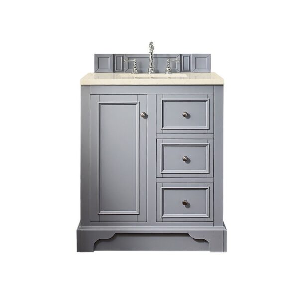 James Martin 825-V30-SL-3EMR De Soto 30 Inch Single Vanity in Silver Gray with 3 CM Eternal Marfil Quartz Top