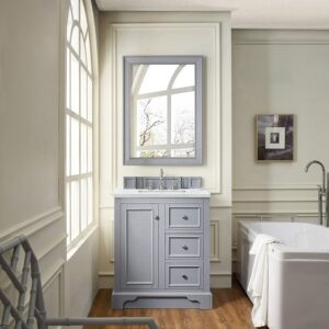 James Martin 825-V30-SL-3ENC De Soto 31 1/4 Inch Single Vanity Cabinet with Ethereal Noctis Quartz Top - Silver Gray