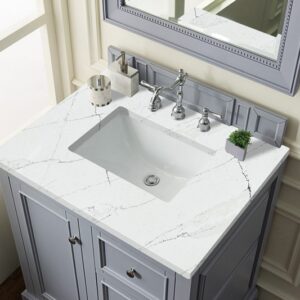 James Martin 825-V30-SL-3ENC De Soto 31 1/4 Inch Single Vanity Cabinet with Ethereal Noctis Quartz Top - Silver Gray