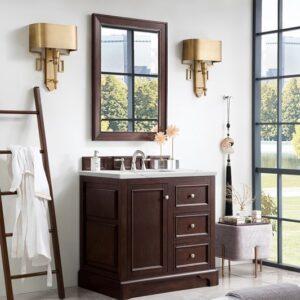 James Martin 825-V36-BNM-3ENC De Soto 37 1/4 Inch Single Vanity Cabinet with Ethereal Noctis Quartz Top - Burnished Mahogany