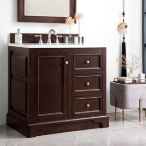 James Martin 825-V36-BNM-3CAR De Soto 37 Inch Single Vanity in Burnished Mahogany with 3 cm Carrara Marble Top