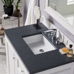 James Martin 825-V36-BW-3CSP De Soto 37 Inch Single Vanity in Bright White with 3 cm Charcoal Soapstone Quartz Top with Sink