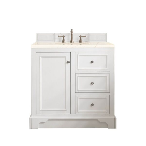 James Martin 825-V36-BW-3EMR De Soto 36 Inch Single Vanity in Bright White with 3 CM Eternal Marfil Quartz Top