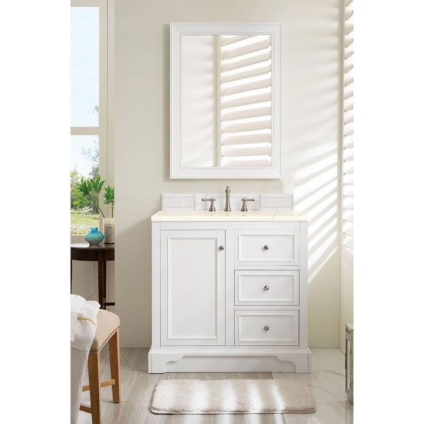 James Martin 825-V36-BW-3EMR De Soto 36 Inch Single Vanity in Bright White with 3 CM Eternal Marfil Quartz Top