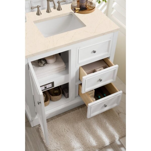 James Martin 825-V36-BW-3EMR De Soto 36 Inch Single Vanity in Bright White with 3 CM Eternal Marfil Quartz Top