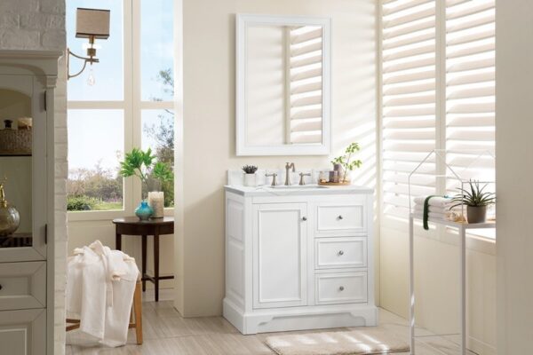 James Martin 825-V36-BW-3ENC De Soto 37 1/4 Inch Single Vanity Cabinet with Ethereal Noctis Quartz Top - Bright White