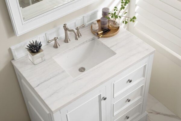 James Martin 825-V36-BW-3AF De Soto 37 Inch Single Vanity in Bright White with 3 cm Arctic Fall Solid Surface Top