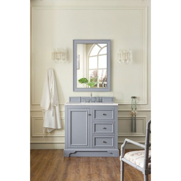 James Martin 825-V36-SL-3ESR De Soto 36 Inch Single Vanity in Silver Gray with 3 CM Eternal Serena Quartz Top