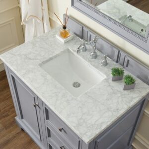 James Martin 825-V36-SL-3CAR De Soto 37 Inch Single Vanity in Silver Gray with 3 cm Carrara Marble Top