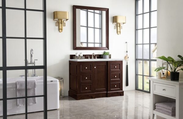 James Martin 825-V48-BNM-3ENC De Soto 49 1/4 Inch Single Vanity Cabinet with Ethereal Noctis Quartz Top - Burnished Mahogany