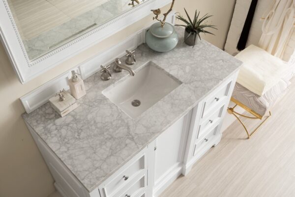 James Martin 825-V48-BW-3CAR De Soto 49 Inch Single Vanity in Bright White with 3 cm Carrara Marble Top