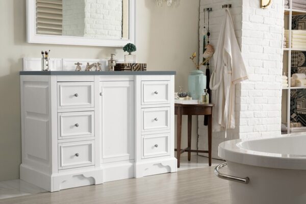 James Martin 825-V48-BW-3CBL De Soto 49 1/4 Inch Single Vanity Cabinet with Cala Blue Quartz Top - Bright White