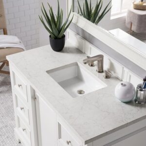 James Martin 825-V48-BW-3EJP De Soto 49 Inch Single Vanity in Bright White with 3 cm Eternal Jasmine Pearl Quartz Top with Sink