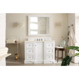 James Martin 825-V48-BW-3EMR De Soto 48 Inch Single Vanity in Bright White with 3 CM Eternal Marfil Quartz Top