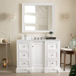 James Martin 825-V48-BW-3ENC De Soto 49 1/4 Inch Single Vanity Cabinet with Ethereal Noctis Quartz Top - Bright White