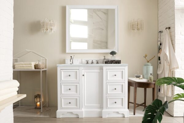 James Martin 825-V48-BW-3ENC De Soto 49 1/4 Inch Single Vanity Cabinet with Ethereal Noctis Quartz Top - Bright White