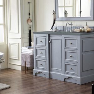 James Martin 825-V48-SL-3CBL De Soto 49 1/4 Inch Single Vanity Cabinet with Cala Blue Quartz Top - Silver Gray