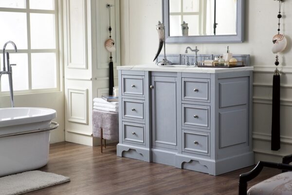 James Martin 825-V48-SL-3ENC De Soto 49 1/4 Inch Single Vanity Cabinet with Ethereal Noctis Quartz Top - Silver Gray