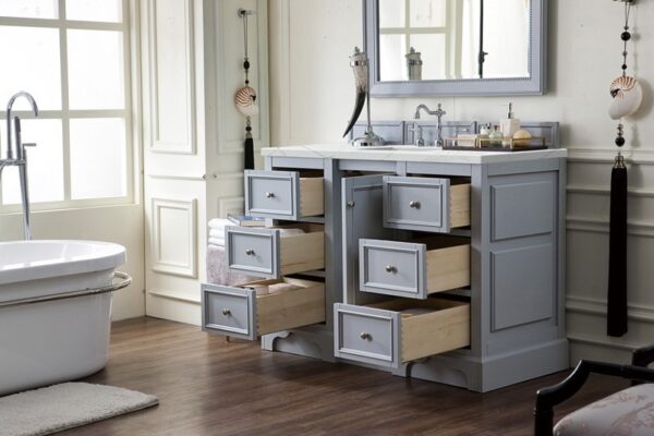 James Martin 825-V48-SL-3ENC De Soto 49 1/4 Inch Single Vanity Cabinet with Ethereal Noctis Quartz Top - Silver Gray