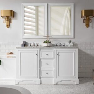 James Martin 825-V60D-BW-3AF De Soto 61 Inch Double Vanity in Bright White with 3 cm Arctic Fall Solid Surface Top