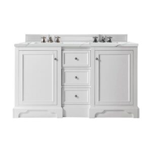 James Martin 825-V60D-BW-3ENC De Soto 61 1/4 Inch Double Vanity Cabinet with Ethereal Noctis Quartz Top - Bright White