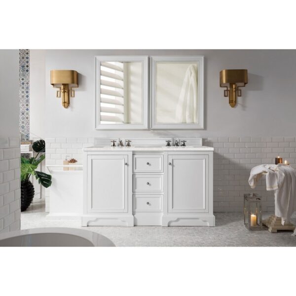 James Martin 825-V60D-BW-3ESR De Soto 60 Inch Double Vanity in Bright White with 3 CM Eternal Serena Quartz Top