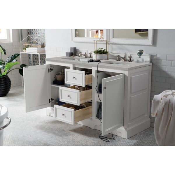 James Martin 825-V60D-BW-3ESR De Soto 60 Inch Double Vanity in Bright White with 3 CM Eternal Serena Quartz Top