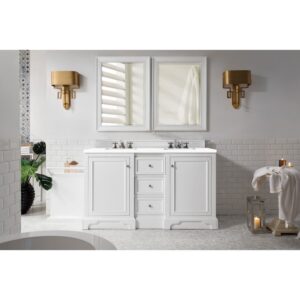 James Martin 825-V60D-BW-3WZ De Soto 61 1/4 Inch Double Vanity in Bright White with 3cm White Zeus Quartz Top