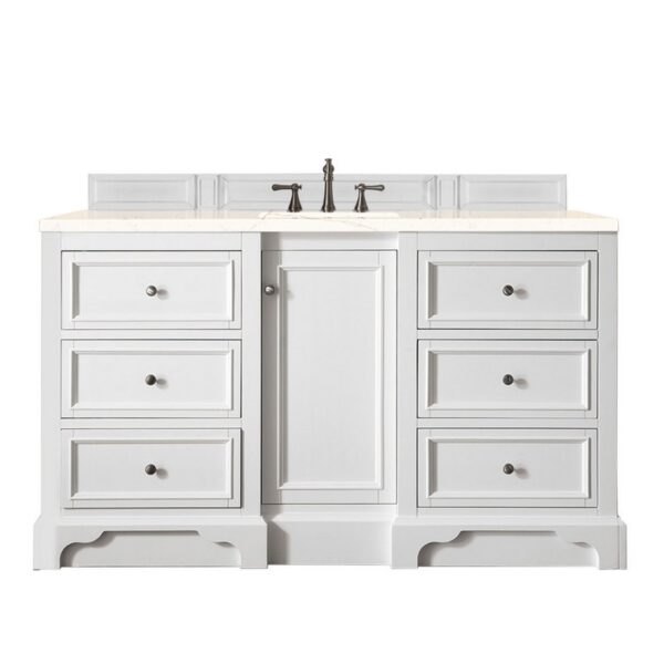 James Martin 825-V60S-BW-3EMR De Soto 60 Inch Single Vanity in Bright White with 3 CM Eternal Marfil Quartz Top