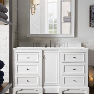 James Martin 825-V60S-BW-3ENC De Soto 61 1/4 Inch Single Vanity Cabinet with Ethereal Noctis Quartz Top - Bright White