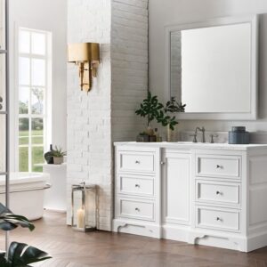 James Martin 825-V60S-BW-3ENC De Soto 61 1/4 Inch Single Vanity Cabinet with Ethereal Noctis Quartz Top - Bright White