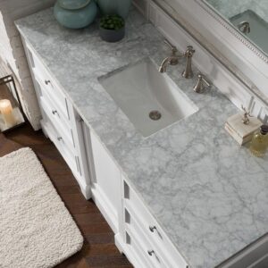 James Martin 825-V60S-BW-3CAR De Soto 61 Inch Single Vanity in Bright White with 3 cm Carrara Marble Top