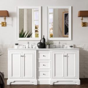 James Martin 825-V72-BW-3AF De Soto 73 Inch Double Vanity in Bright White with 3 cm Arctic Fall Solid Surface Top