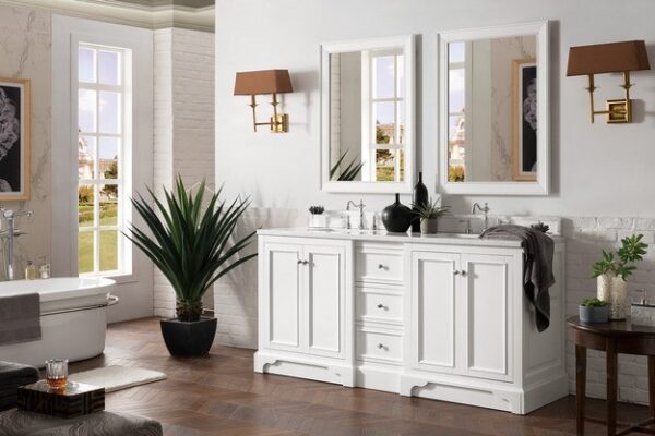 James Martin 825-V72-BW-3CAR De Soto 73 Inch Double Vanity in Bright White with 3 cm Carrara Marble Top